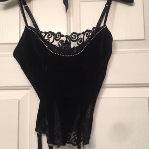 Black velvet rhinestone bustier